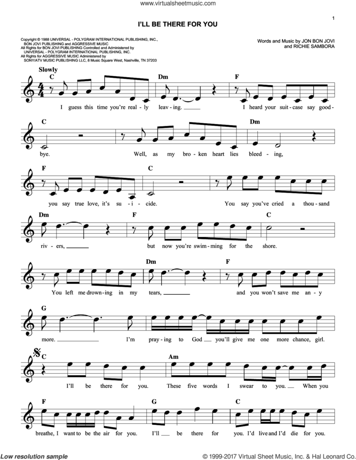 I'll Be There For You sheet music for voice and other instruments (fake book) by Bon Jovi and Richie Sambora, easy skill level