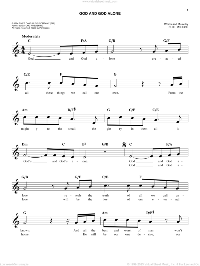 God And God Alone sheet music for voice and other instruments (fake book) by Phill McHugh, easy skill level