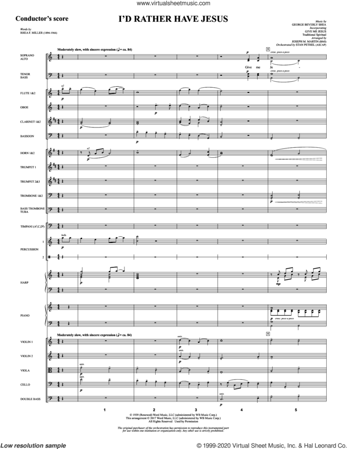 I'd Rather Have Jesus (COMPLETE) sheet music for orchestra/band by Joseph M. Martin, George Beverly Shea and Rhea F. Miller, intermediate skill level