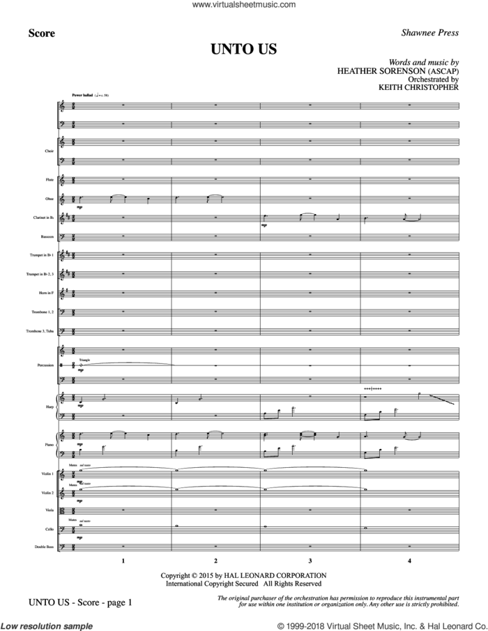 Unto Us (COMPLETE) sheet music for orchestra/band by Heather Sorenson, intermediate skill level