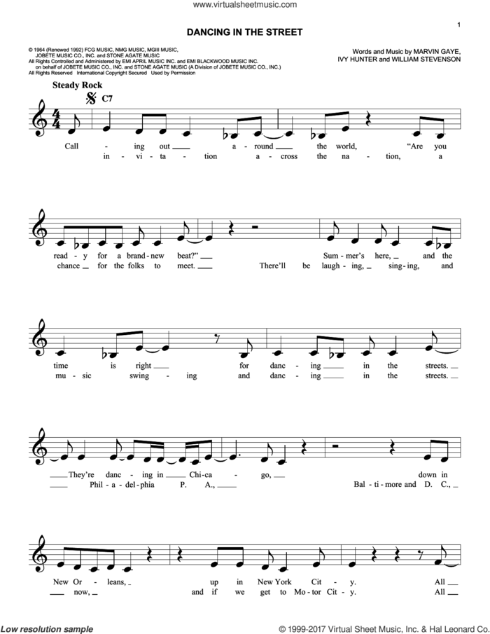 Dancing In The Street sheet music for voice and other instruments (fake book) by Martha & The Vandellas, Ivy Hunter, Marvin Gaye and William Stevenson, easy skill level