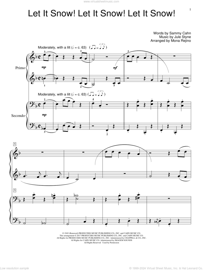 Let It Snow! Let It Snow! Let It Snow! sheet music for piano four hands by Sammy Cahn and Jule Styne, intermediate skill level