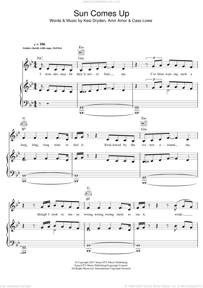 Sun Comes Up (featuring James Arthur) sheet music for voice, piano or guitar by Rudimental, James Arthur, Amir Amor, Cass Lowe and Kesi Dryden, intermediate skill level