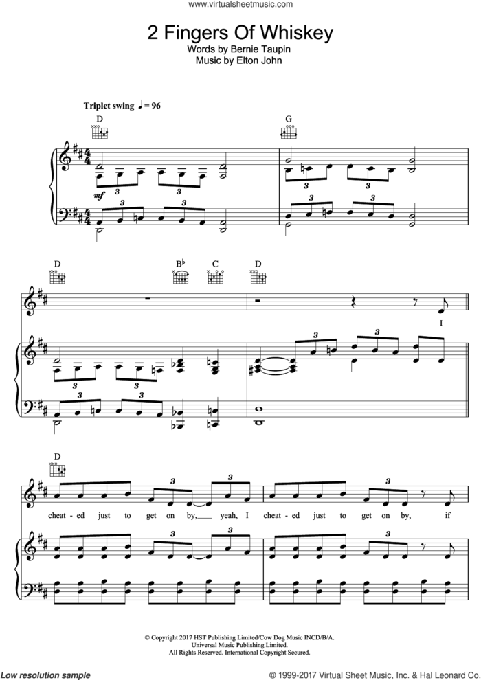 2 Fingers Of Whiskey sheet music for voice, piano or guitar by Elton John and Jack White, intermediate skill level