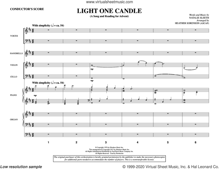 Light One Candle (COMPLETE) sheet music for orchestra/band by Heather Sorenson and Natalie Sleeth, intermediate skill level