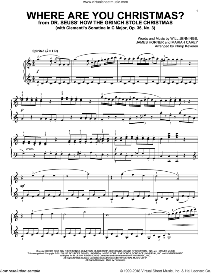 Where Are You Christmas? [Classical version] (arr. Phillip Keveren) sheet music for piano solo by Faith Hill, Phillip Keveren, James Horner, Mariah Carey and Will Jennings, intermediate skill level