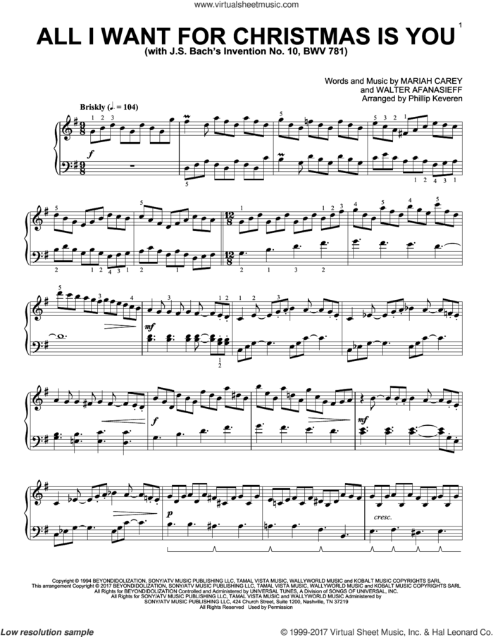 All I Want For Christmas Is You [Classical version] (arr. Phillip Keveren) sheet music for piano solo by Mariah Carey, Phillip Keveren and Walter Afanasieff, intermediate skill level
