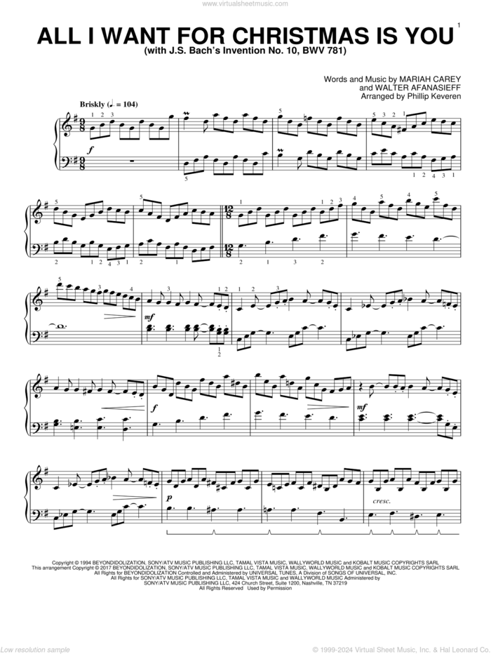 All I Want For Christmas Is You [Classical version] (arr. Phillip Keveren) sheet music for piano solo by Mariah Carey, Phillip Keveren and Walter Afanasieff, intermediate skill level