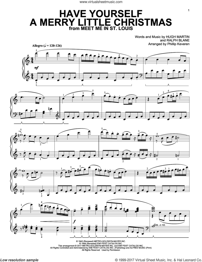 Have Yourself A Merry Little Christmas [Classical version] (arr. Phillip Keveren) sheet music for piano solo by Hugh Martin, Phillip Keveren and Ralph Blane, intermediate skill level
