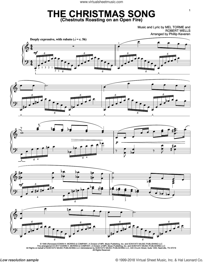 The Christmas Song (Chestnuts Roasting On An Open Fire) [Classical version] (arr. Phillip Keveren) sheet music for piano solo by Mel Torme, Phillip Keveren and Robert Wells, intermediate skill level