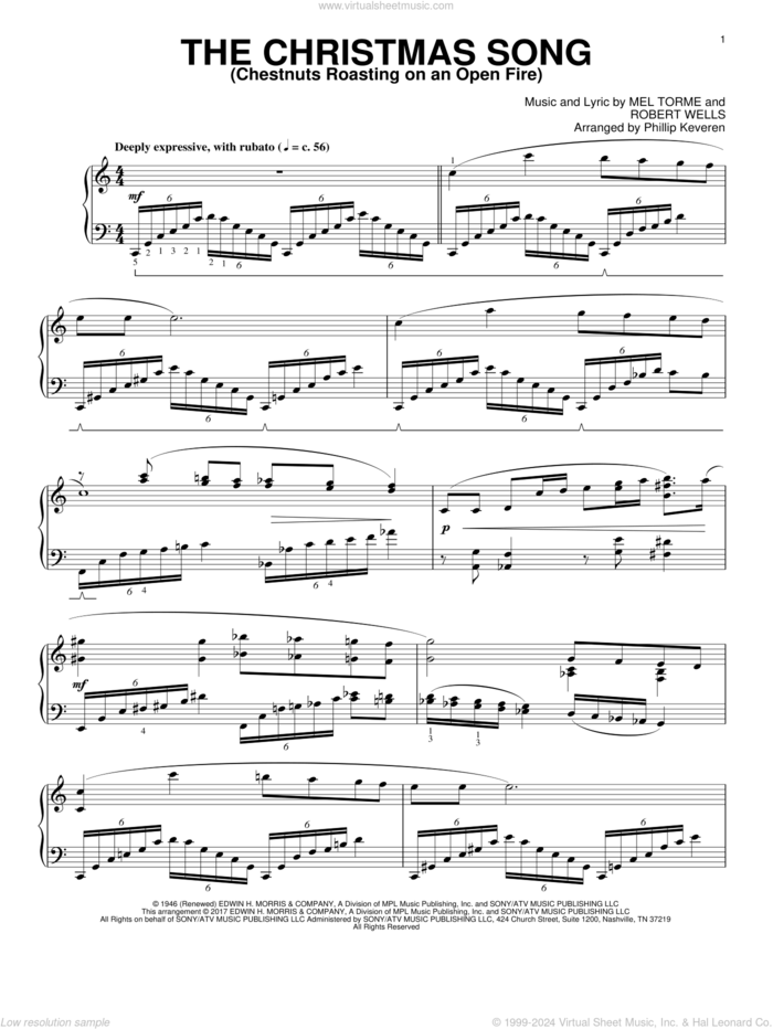 The Christmas Song (Chestnuts Roasting On An Open Fire) [Classical version] (arr. Phillip Keveren) sheet music for piano solo by Mel Torme, Phillip Keveren and Robert Wells, intermediate skill level