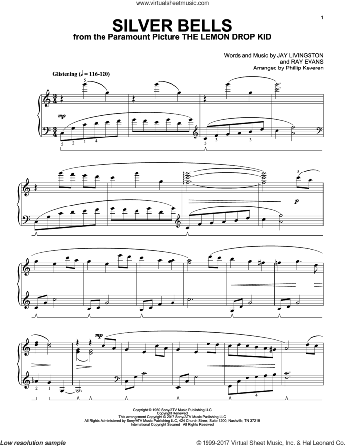Silver Bells [Classical version] (arr. Phillip Keveren) sheet music for piano solo by Jay Livingston, Phillip Keveren and Ray Evans, intermediate skill level