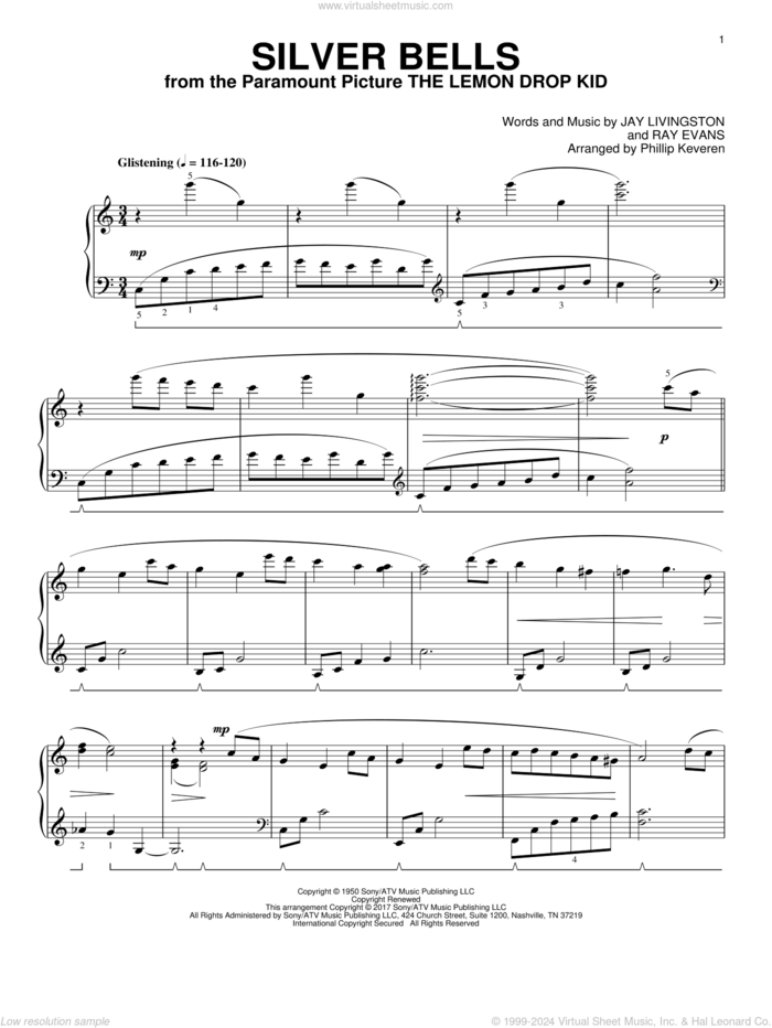 Silver Bells [Classical version] (arr. Phillip Keveren) sheet music for piano solo by Jay Livingston, Phillip Keveren and Ray Evans, intermediate skill level