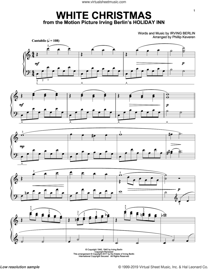 White Christmas [Classical version] (arr. Phillip Keveren) sheet music for piano solo by Irving Berlin and Phillip Keveren, intermediate skill level