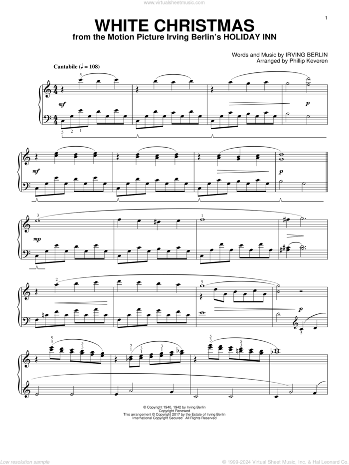 White Christmas [Classical version] (arr. Phillip Keveren) sheet music for piano solo by Irving Berlin and Phillip Keveren, intermediate skill level