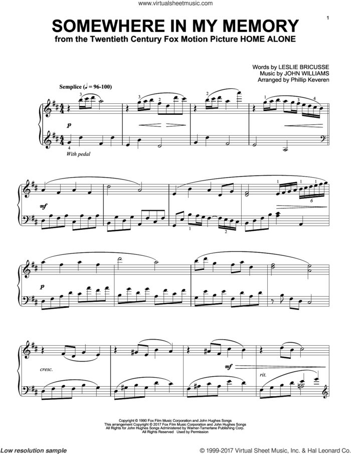 Somewhere In My Memory [Classical version] (arr. Phillip Keveren) sheet music for piano solo by John Williams, Phillip Keveren and Leslie Bricusse, intermediate skill level