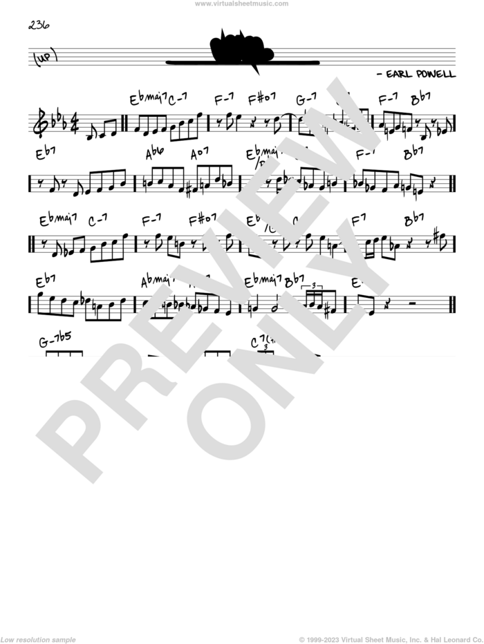 Wail sheet music for voice and other instruments (in C) by Bud Powell, intermediate skill level