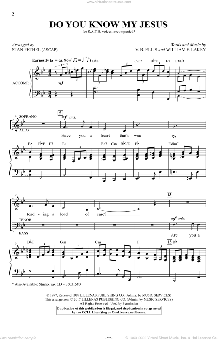 Do You Know My Jesus? sheet music for choir (SATB: soprano, alto, tenor, bass) by Stan Pethel, V. B. Ellis and William F. Lakey, intermediate skill level