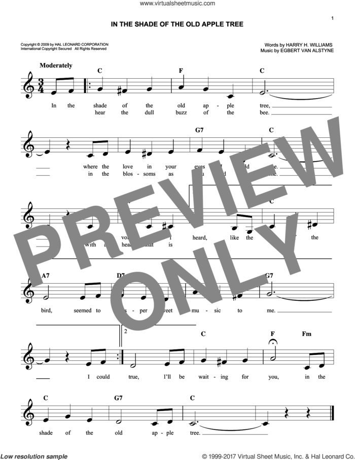 In The Shade Of The Old Apple Tree sheet music for voice and other instruments (fake book) by Egbert Van Alstyne and Harry Williams, easy skill level