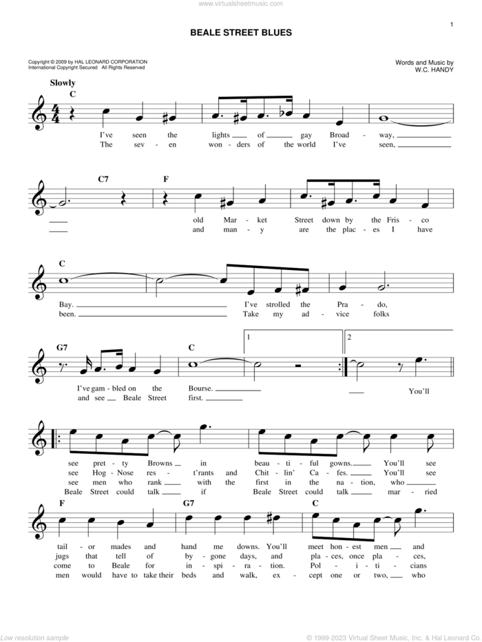 Beale Street Blues sheet music for voice and other instruments (fake book) by W.C. Handy, intermediate skill level