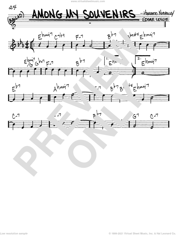 Among My Souvenirs sheet music for voice and other instruments (in C) by Connie Francis, Edgar Leslie and Horatio Nicholls, intermediate skill level