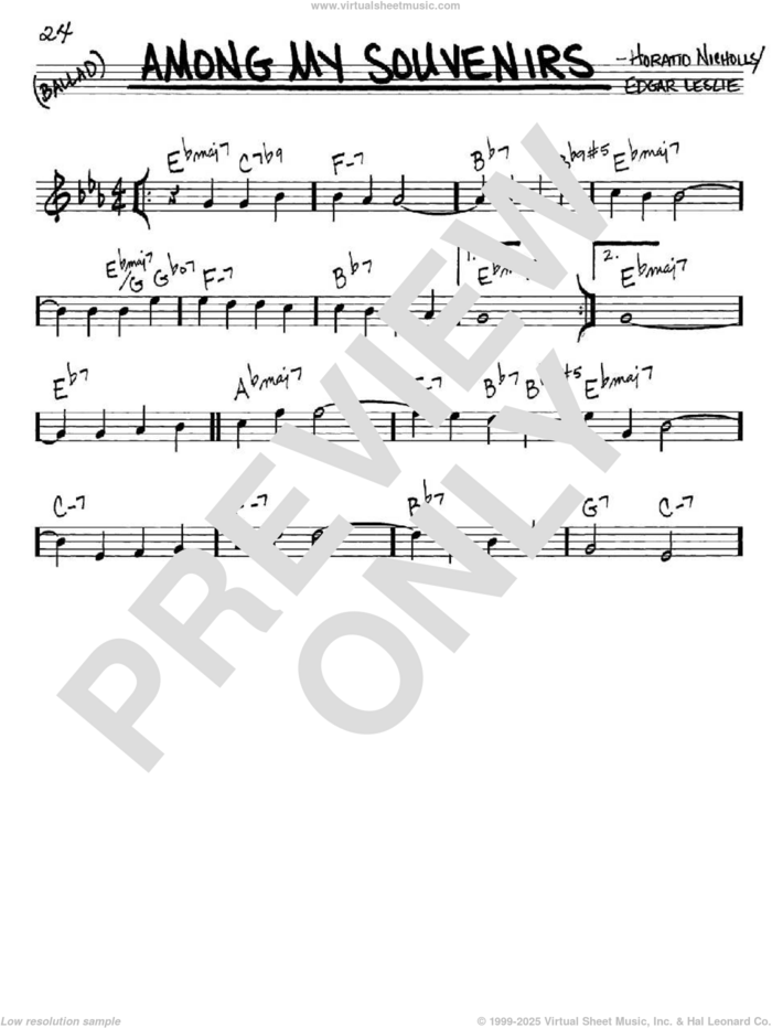 Among My Souvenirs sheet music for voice and other instruments (in C) by Connie Francis, Edgar Leslie and Horatio Nicholls, intermediate skill level