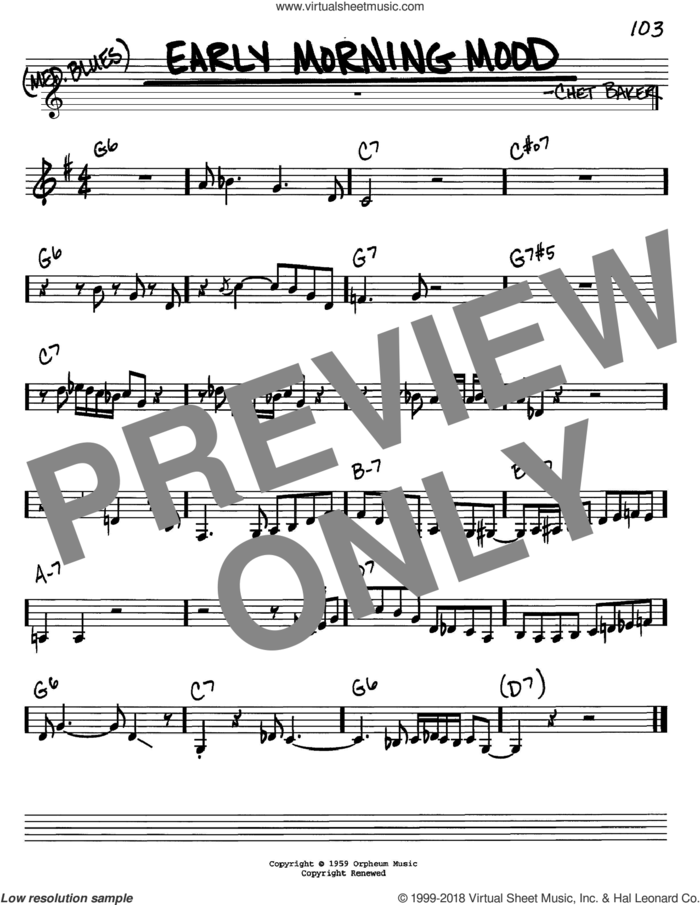 Early Morning Mood sheet music for voice and other instruments (in C) by Chet Baker, intermediate skill level