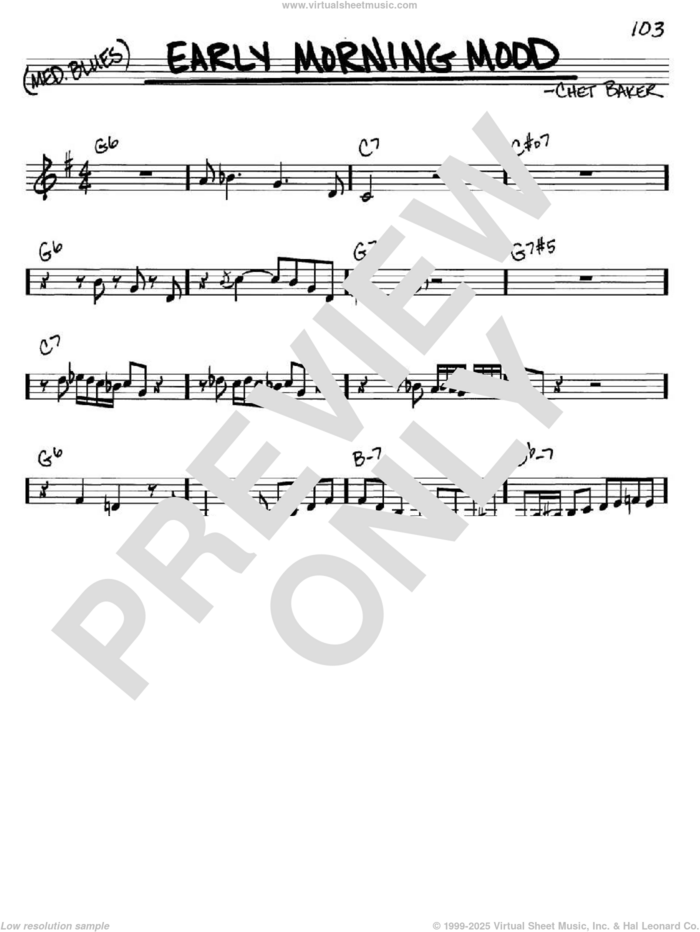 Early Morning Mood sheet music for voice and other instruments (in C) by Chet Baker, intermediate skill level