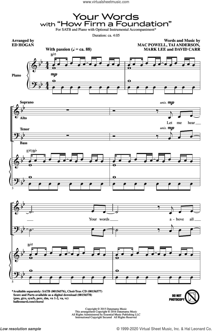 Your Words sheet music for choir (SATB: soprano, alto, tenor, bass) by Ed Hogan, Third Day, David Carr, Mac Powell, Mark Lee and Tai Anderson, intermediate skill level