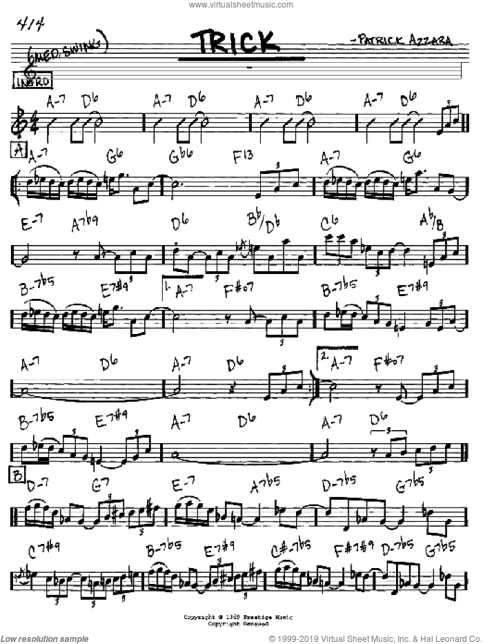 Trick sheet music for voice and other instruments (in C) by Patrick Azzara, intermediate skill level
