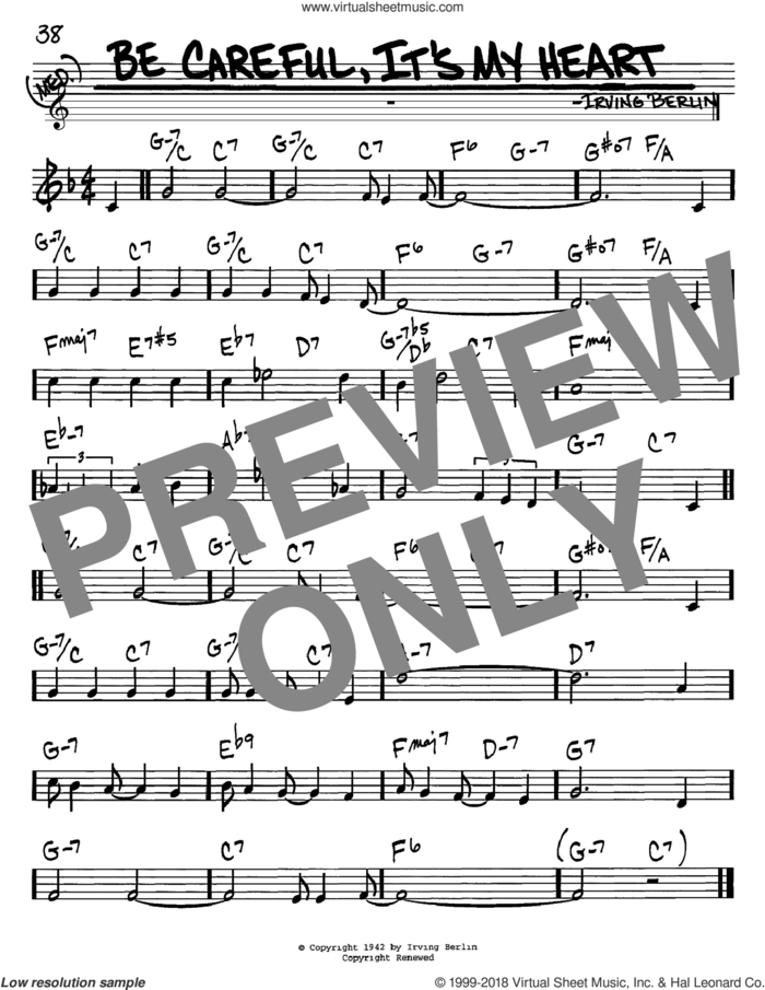 Be Careful, It's My Heart sheet music for voice and other instruments (in C) by Irving Berlin, intermediate skill level