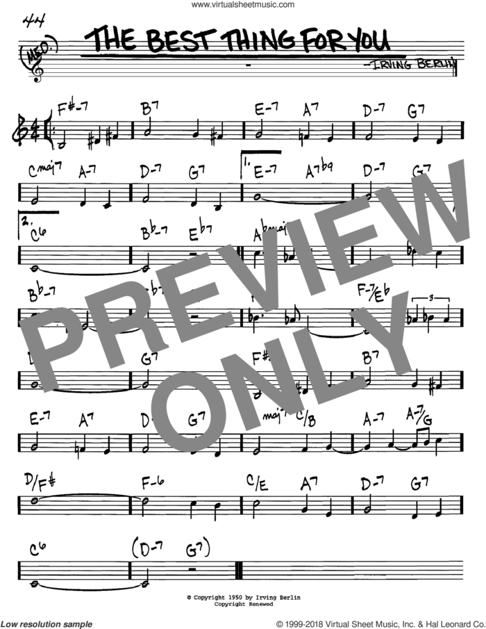 The Best Thing For You sheet music for voice and other instruments (in C) by Irving Berlin, intermediate skill level