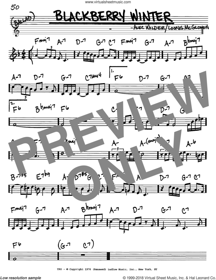 Blackberry Winter sheet music for voice and other instruments (in C) by Alec Wilder and Loonis McGlohon, intermediate skill level