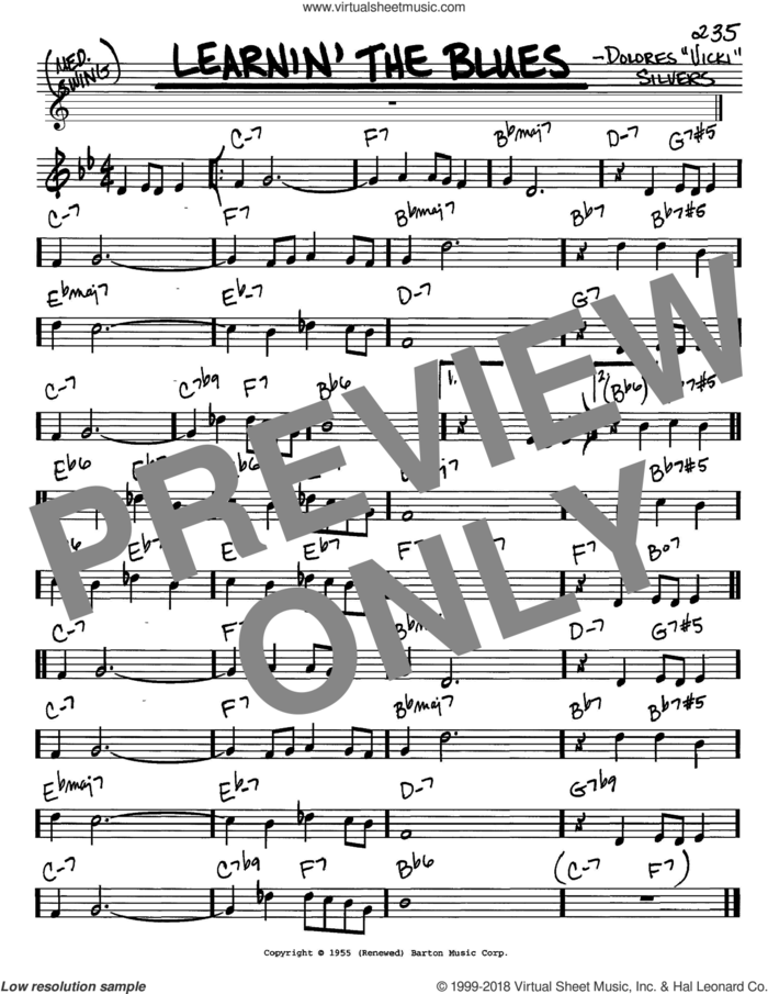 Learnin' The Blues sheet music for voice and other instruments (in C) by Frank Sinatra, Rosemary Clooney and Dolores Vicki Silvers, intermediate skill level