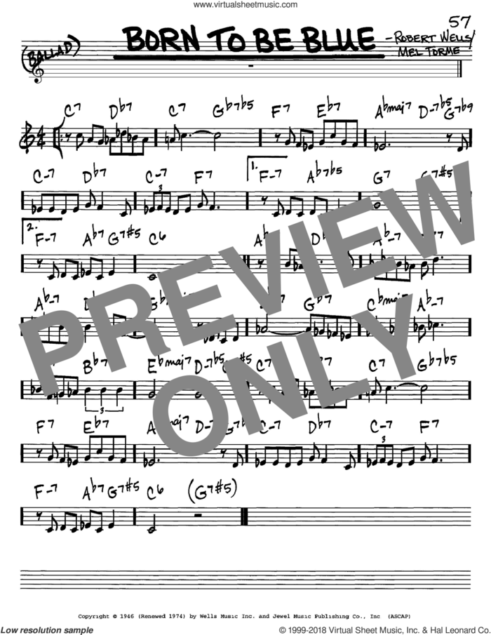 Born To Be Blue sheet music for voice and other instruments (in C) by Mel Torme and Robert Wells, intermediate skill level