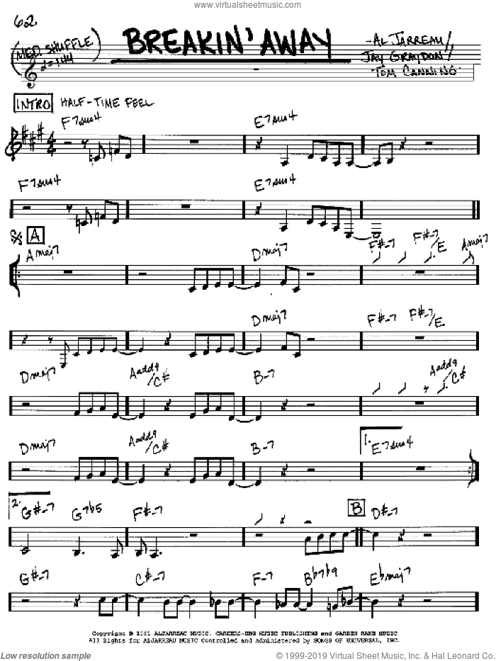 Breakin' Away sheet music for voice and other instruments (in C) by Al Jarreau, Jay Graydon and Tom Canning, intermediate skill level