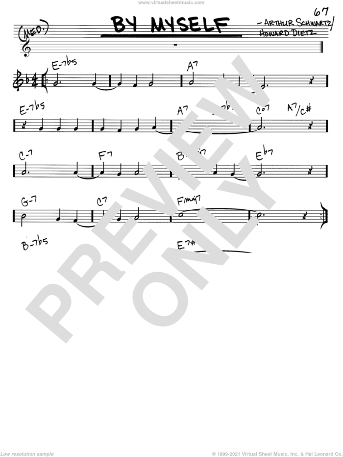 By Myself sheet music for voice and other instruments (in C) by Howard Dietz and Arthur Schwartz, intermediate skill level