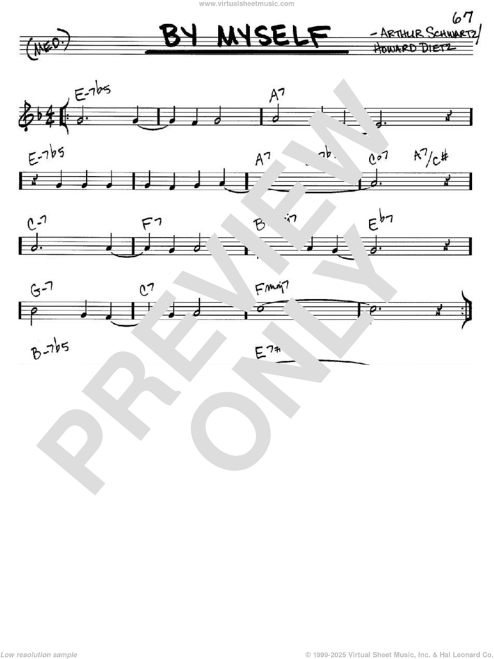 By Myself sheet music for voice and other instruments (in C) by Howard Dietz and Arthur Schwartz, intermediate skill level