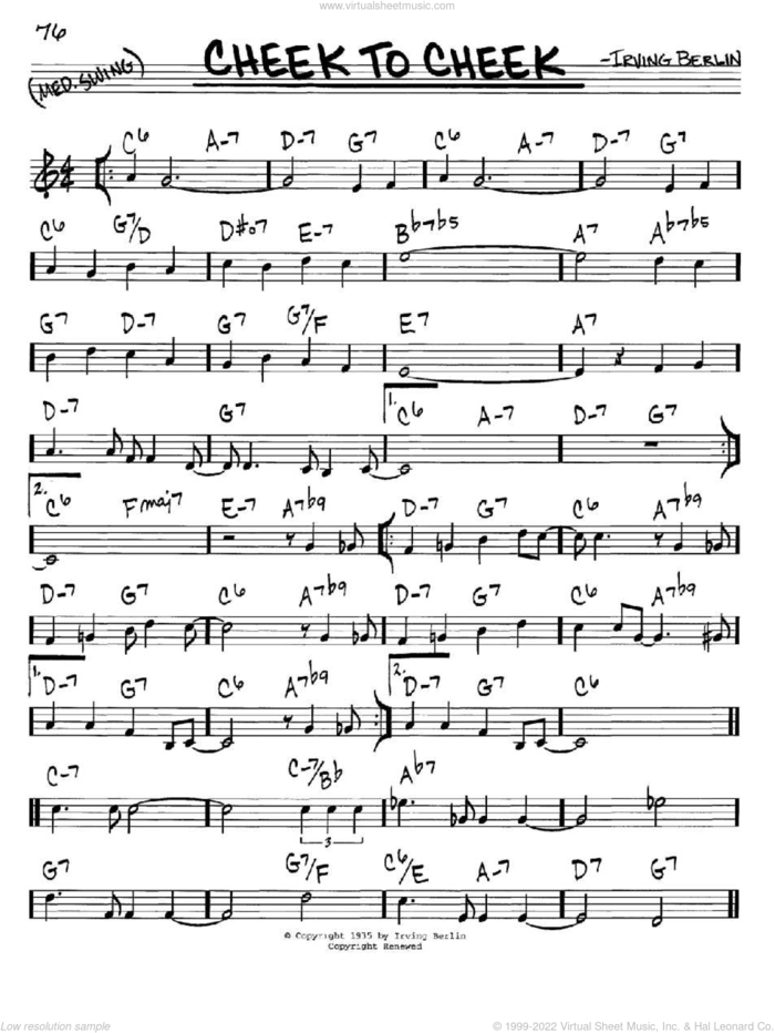 Cheek To Cheek sheet music for voice and other instruments (in C) by Irving Berlin, intermediate skill level