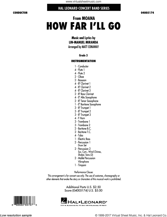 How Far I'll Go (from Moana) (COMPLETE) sheet music for concert band by Lin-Manuel Miranda, Alessia Cara and Matt Conaway, intermediate skill level