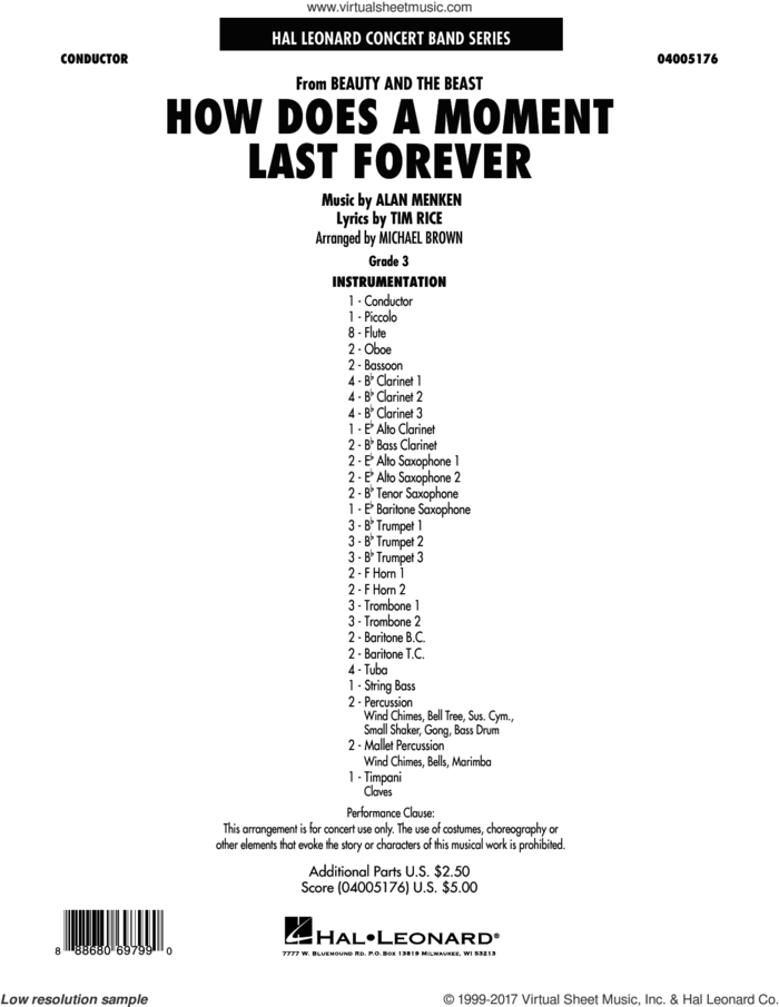 How Does a Moment Last Forever (from Beauty and the Beast) (COMPLETE) sheet music for concert band by Alan Menken, Celine Dion, Michael Brown and Tim Rice, intermediate skill level