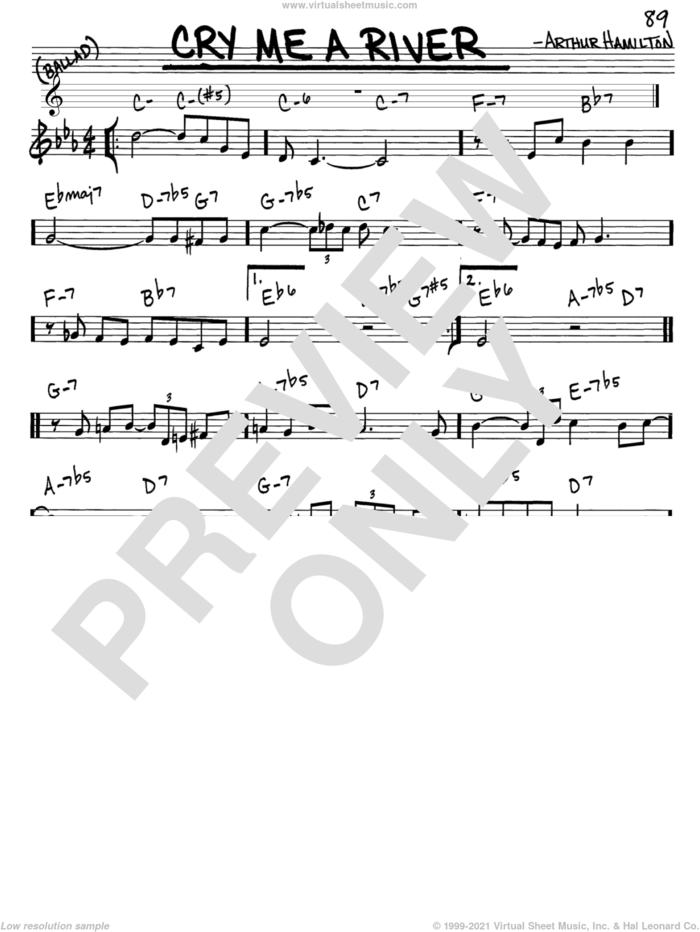 Cry Me A River sheet music for voice and other instruments (in C) by Arthur Hamilton, intermediate skill level