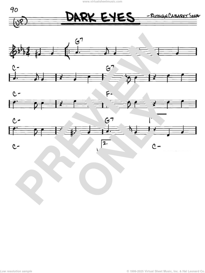 Dark Eyes sheet music for voice and other instruments (in C), intermediate skill level