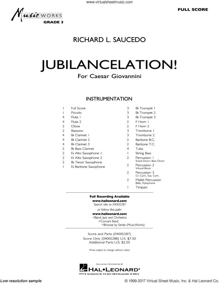 Jubilancelation! (COMPLETE) sheet music for concert band by Richard L. Saucedo, intermediate skill level