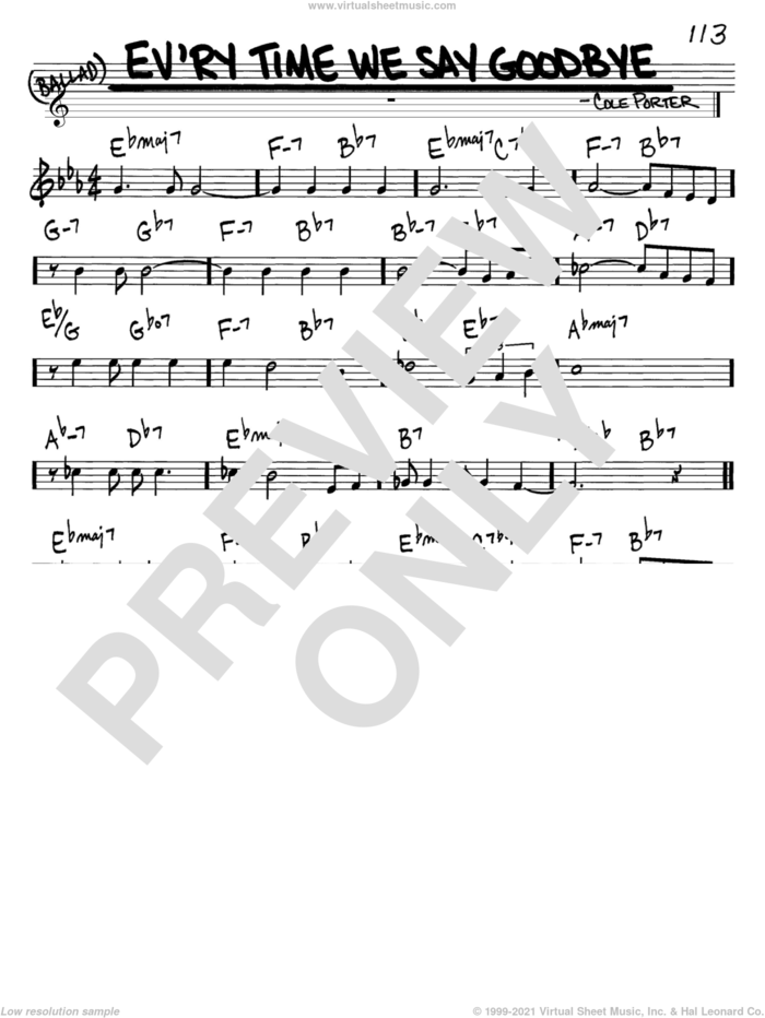 Ev'ry Time We Say Goodbye sheet music for voice and other instruments (in C) by Cole Porter, intermediate skill level