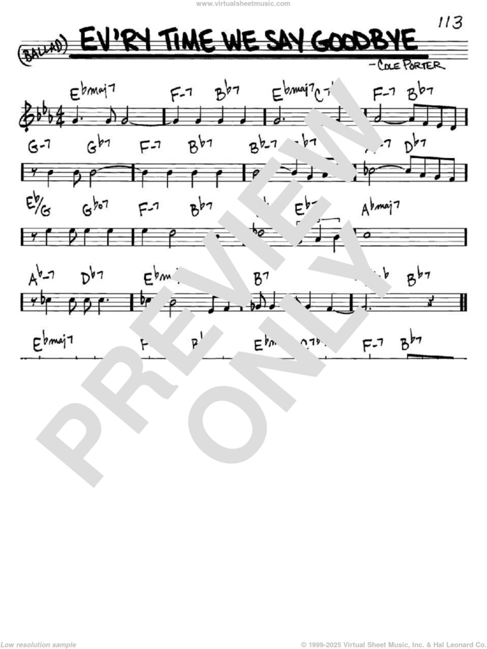 Ev'ry Time We Say Goodbye sheet music for voice and other instruments (in C) by Cole Porter, intermediate skill level