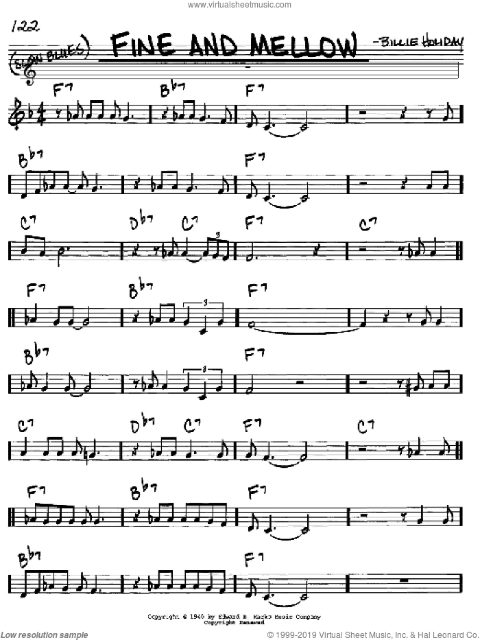 Fine And Mellow sheet music for voice and other instruments (in C) by Billie Holiday, intermediate skill level