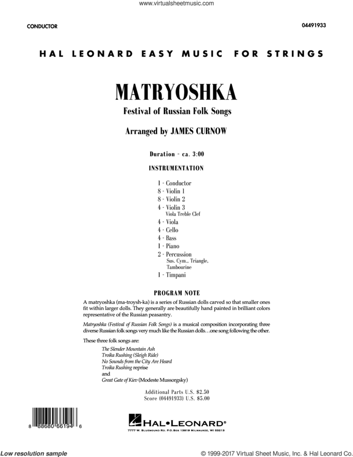 Matryoshka (Festival of Russian Folk Songs) (COMPLETE) sheet music for orchestra by James Curnow, intermediate skill level