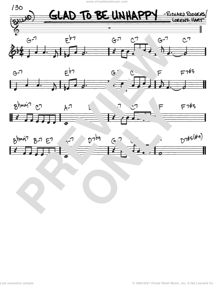 Glad To Be Unhappy sheet music (real book - melody and chords) (in C)