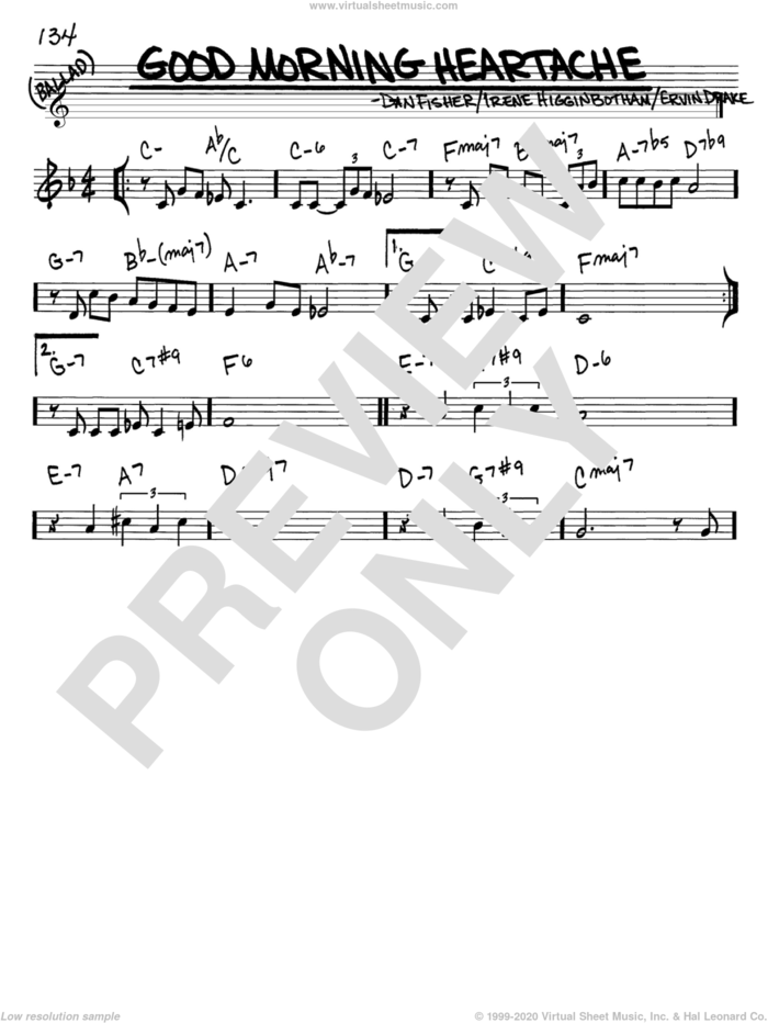 Good Morning Heartache sheet music for voice and other instruments (in C) by Billie Holiday, Diana Ross, Dan Fisher, Ervin Drake and Irene Higginbotham, intermediate skill level